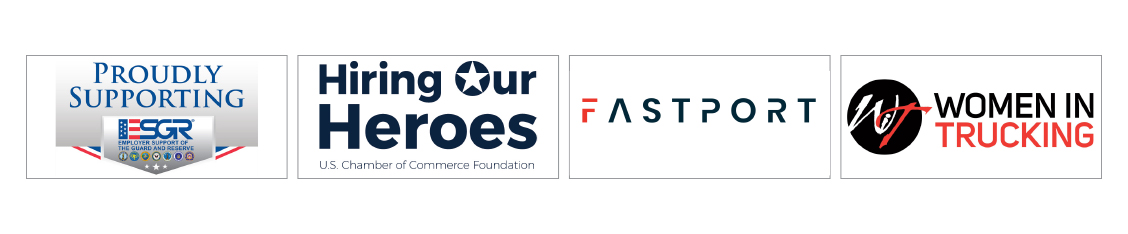 Logos of partner organizations: ESGR-Employer Support of the Guard and Reserve| Hiring Our Heroes-U.S. Chamber of Commerce Foundation | Fastport | Women in Trucking