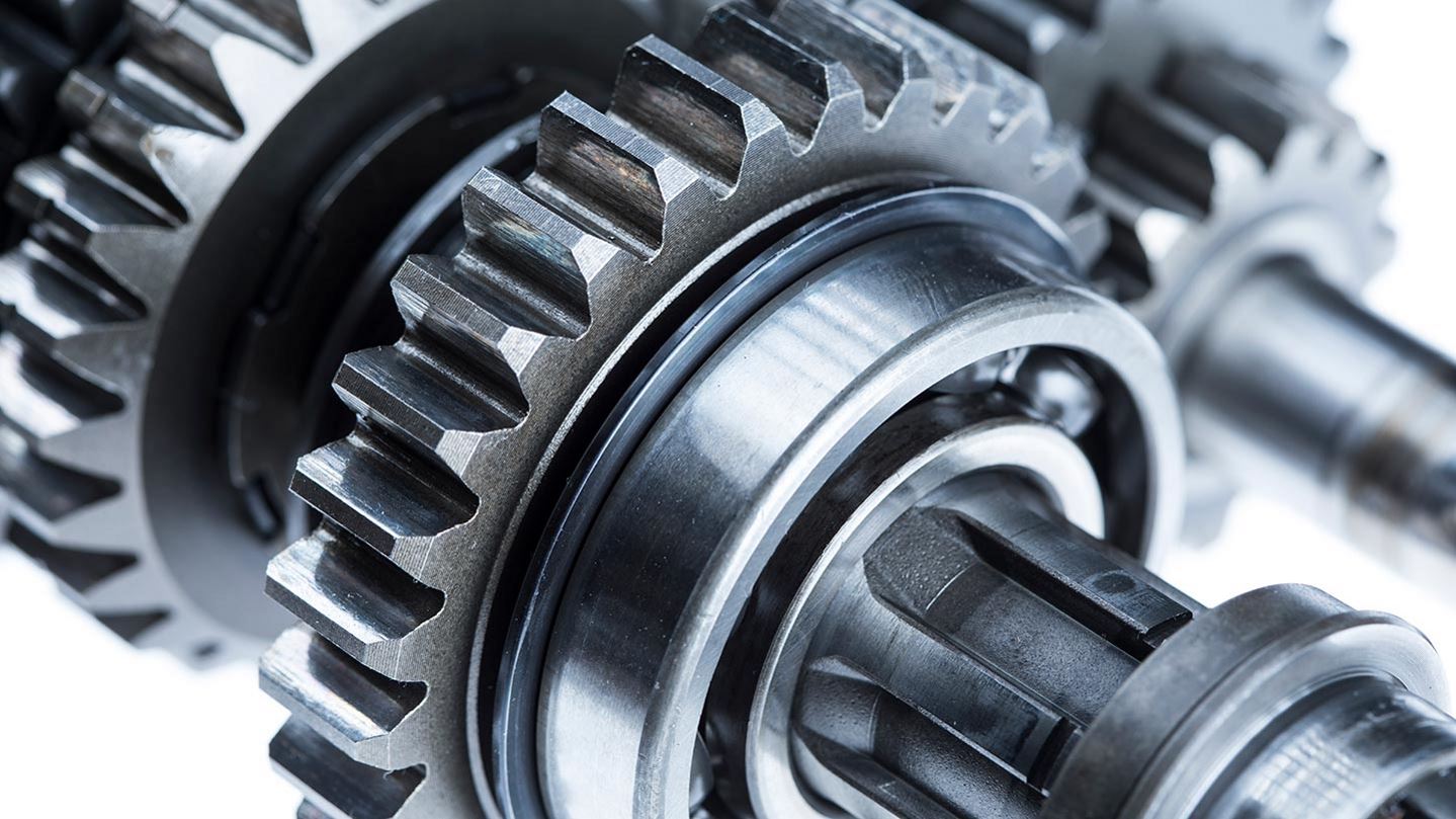Metal cogs, bearings, and gear shafts.
