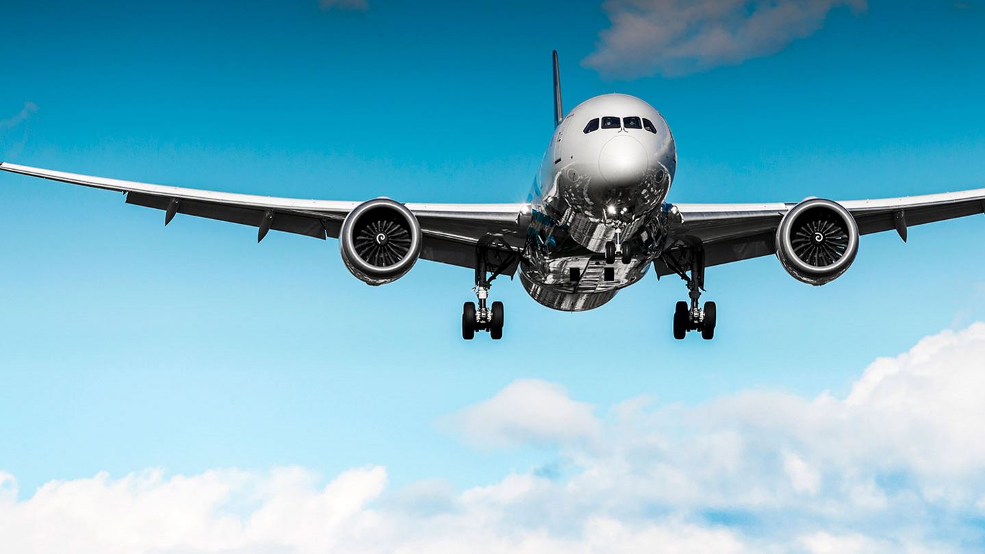 Airplane preparing to land with landing gear extended