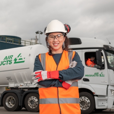 Female Air Products truck driver