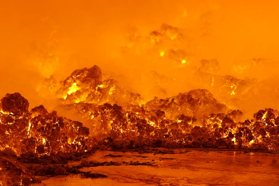 Inside a molten metal furnace