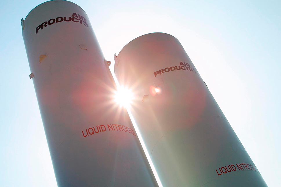Liquid nitrogen tanks with sunlight